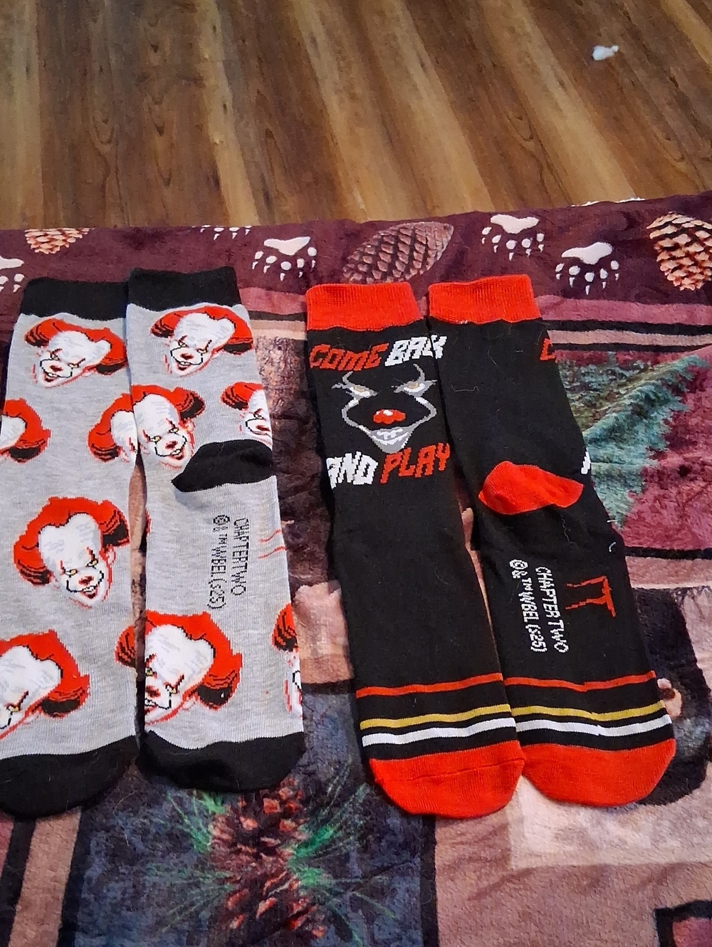 Chapter Black, Gray and Red Horror-Themed Crew Socks Duo